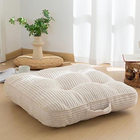 HIGOGOGO Washable Floor Pillow Cushion for Adults, Meditation Cushion Pillow, Large Square Floor Sitting, Removable Tufted Corduroy Cover, for Tatami Living Room or Yoga, 22x22 Inch, Machine Washable - Bloomnest