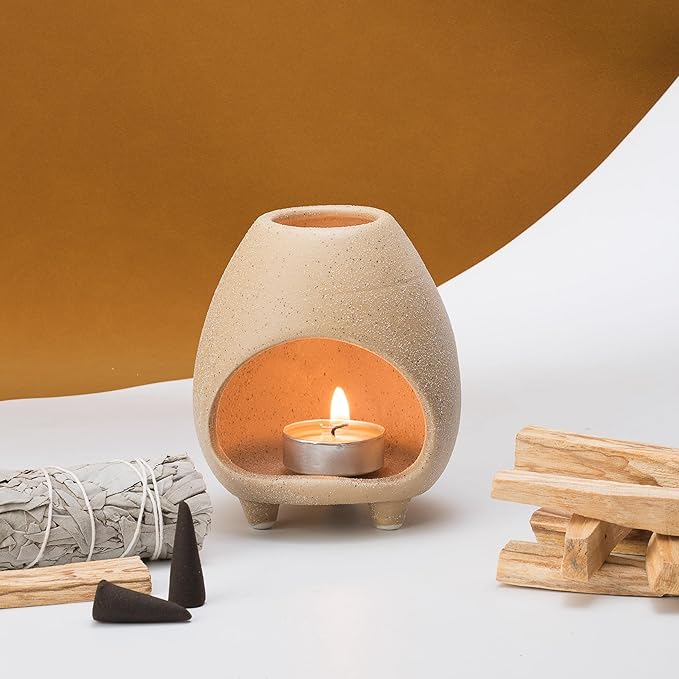 Palo Santo Holder Burner, Handcrafted Ceramic Incense Holder Burner and Ash Catcher for Palo Santo Sticks or sage Bundles, Smudge Bowl, Meditation Home Decor(Beige) - Bloomnest
