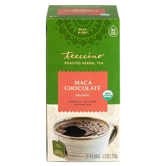 Teeccino Maca Chocolaté Herbal Tea - Rich & Roasted Herbal Tea That’s Caffeine Free & Prebiotic with Natural Energy from Adaptogenic Peruvian Maca, 25 Tea Bags - Bloomnest