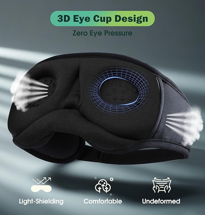 3D Bamboo Cotton Sleep Mask with Headphones Bluetooth 5.4, LC-dolida 2025 New Bluetooth Sleep Mask Headphones for Side Sleepers Women Men, Sustainable Luxury for Better Sleep - Bloomnest