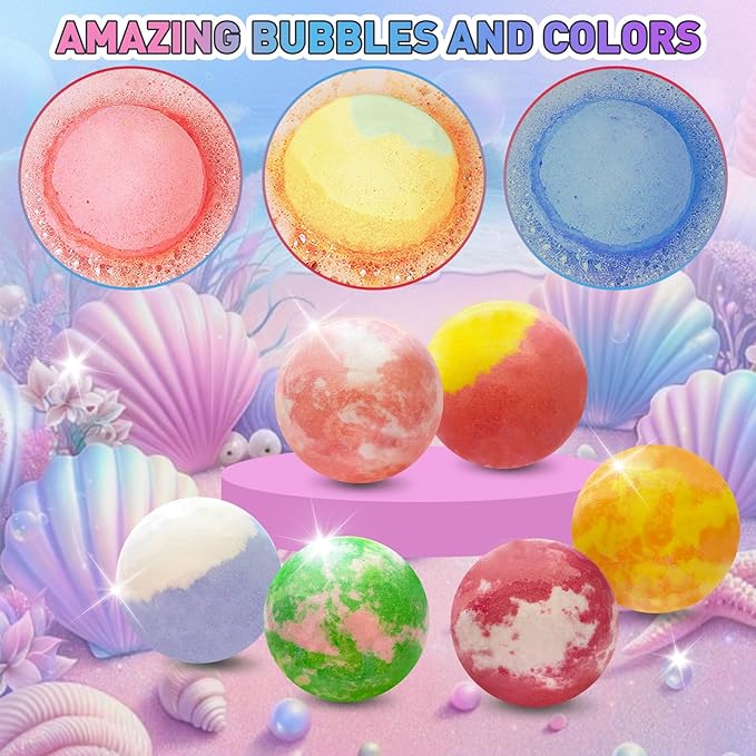 Bath Bombs for Kids with Surprise Inside, 12pcs Kids Bath Bombs with Mermaid Toys Gift Set for Girls, Shea & Coco Butter Dry Skin Moisturize, Handmade Fizzy Bubble Spa Bath Ball for Birthday Christmas - Bloomnest