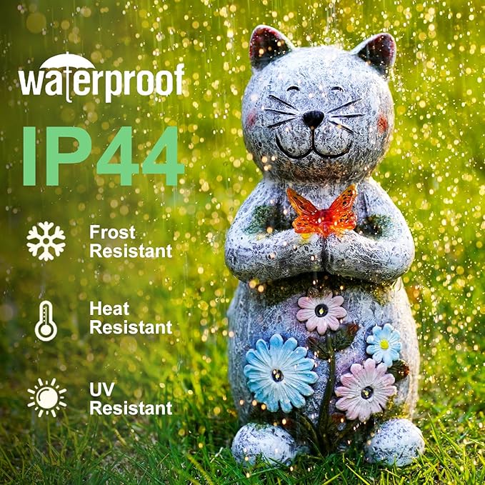 Solar Garden Statue Cat Figurine – Outdoor Decoration with Butterfly for Garden Yard Lawn Home Decor Outside : Unique Gifts for Mom Grandma - Bloomnest