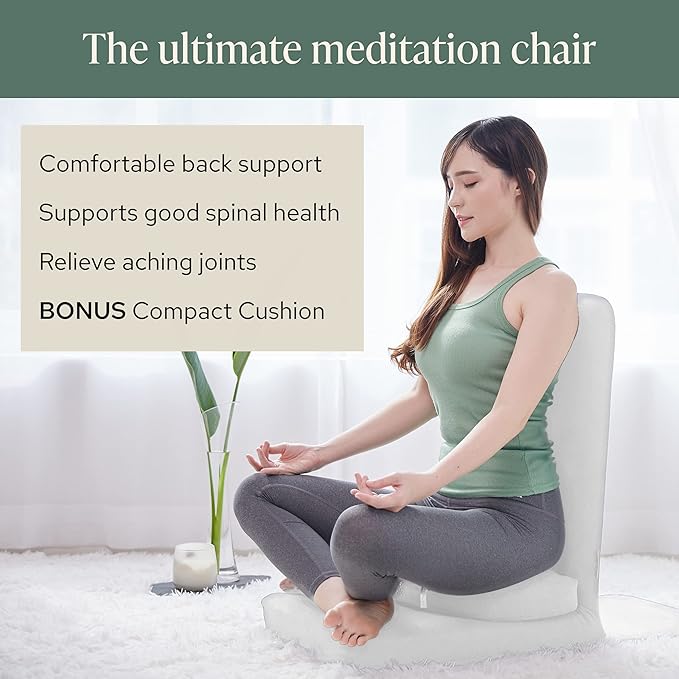 Mindful Modern Folding Pro Meditation Chair - Adjustable Meditation Seat with Back Support and Half Moon Buckwheat Meditation Cushion - Comfortable Mindfulness Living Room Floor Chair - Bloomnest