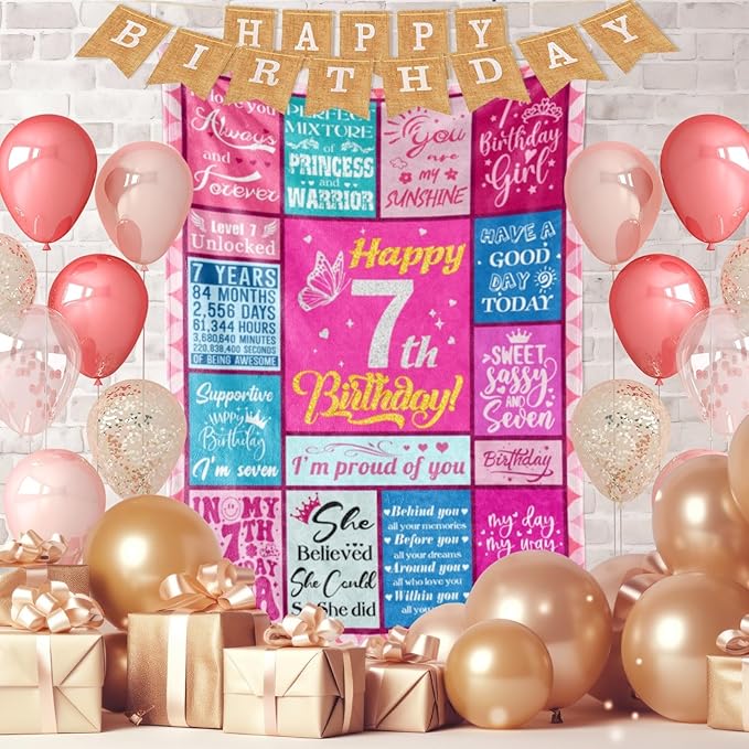 7 Year Old Girl Birthday Gifts Idea, Gifts for 7 Year Old Girls, Birthday Gifts for 7 Year Old Girls, 7th Birthday Gifts for Girls, 7th Birthday Decorations for Girls, Stuff for Girls Blanket 50"X60" - Bloomnest