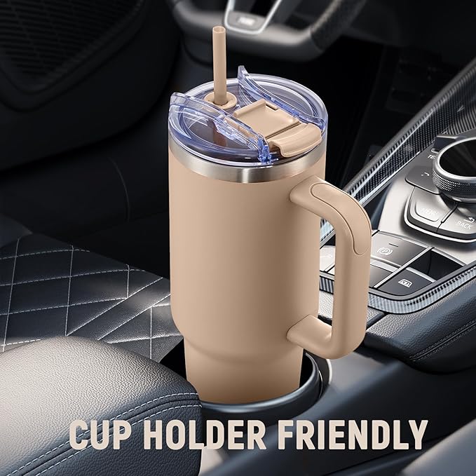 40 oz Tumbler With Handle and Straw Lid, Vacuum Insulated Travel Coffee Mug Stainless Steel Insulated Cup for Beverages, Leak-proof, Cupholder Friendly(Dark Night) - Bloomnest