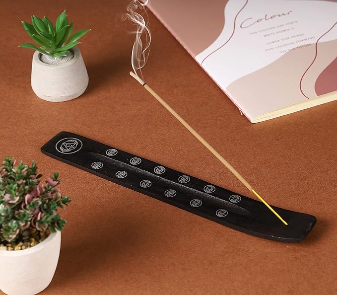 Bless-International Traditional-Handmade-Burner Wooden-Incense-Stick-Holder Ash-Catcher-Stand for-Aromatherapy-Meditation-Yoga (Black Strength) 10 Inches, Pack of 1 - Bloomnest