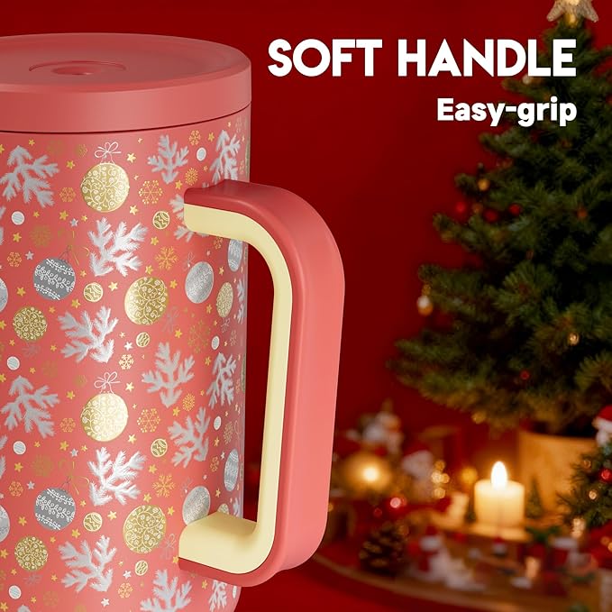 Meoky 40 oz Christmas Tumbler with Handle and Straw, Xmas Tumbler with Lid and Straw, Insulated Stainless Steel Travel Mug, Christmas Gifts for Women Men Adults (Merry Bells) - Bloomnest