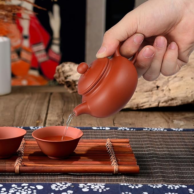 TEHAUX Small Purple Clay Teapot Traditional Handmade Pottery Teapot Ergonomic Handle Chinese Style Tea Kettle for Loose Tea Brewing - Bloomnest