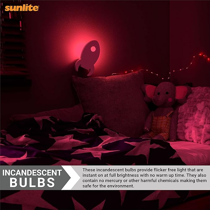 Sunlite 01275 7C7 Incandescent Bulb, 7 Watt, Candelabra E12 Base, C7 Small Night Light, Colored Bulb, Red, 25 Count - Bloomnest