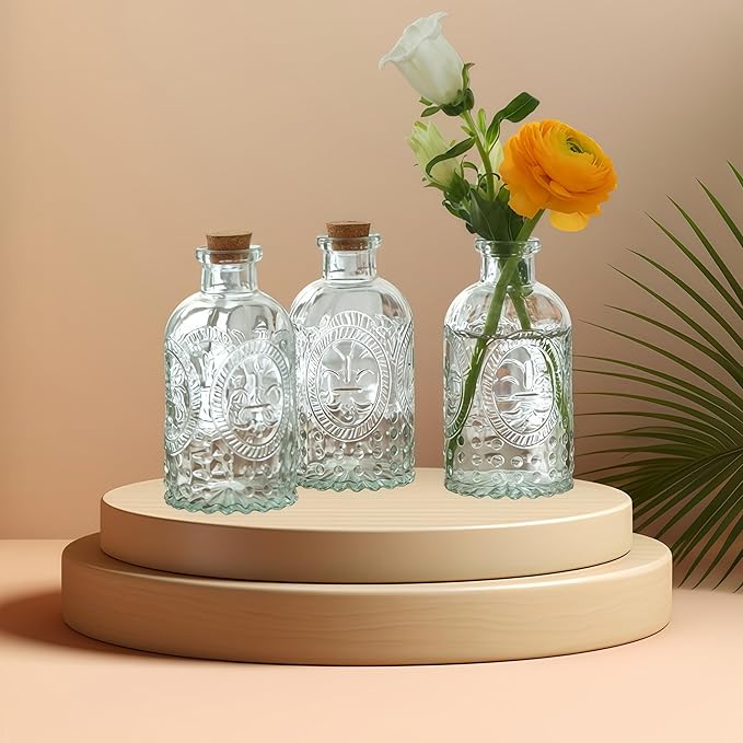 2Pcs Clear Glass Reed Diffuser Bottles with Cork Lid,Apothecary Diffuser Decorative Bottles,Small Flower Bud Vase,Aromatherapy Container for DIY Replacement Diffuser,Reed Sticks,Crafts Decor Bloomnest