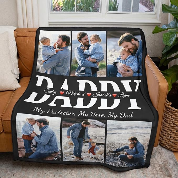 Fathers Day Personalized Gifts for Dad from Daughter Son Gifts for Dad Custom Blankets with Photo, Personalized Photo Blankets Customized Blanket with Picture - Bloomnest