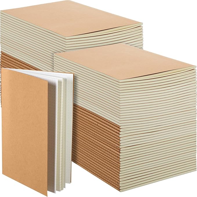 Mimorou 100 Pcs Journals Notebooks Bulk - Kraft Softcover A5 Small Notebooks 5.5 Inch x 8.3 Inch Notepads with 60 Page 30 Sheet for Writing Sketch Travel Office Supplies(Brown,Dot) - Bloomnest