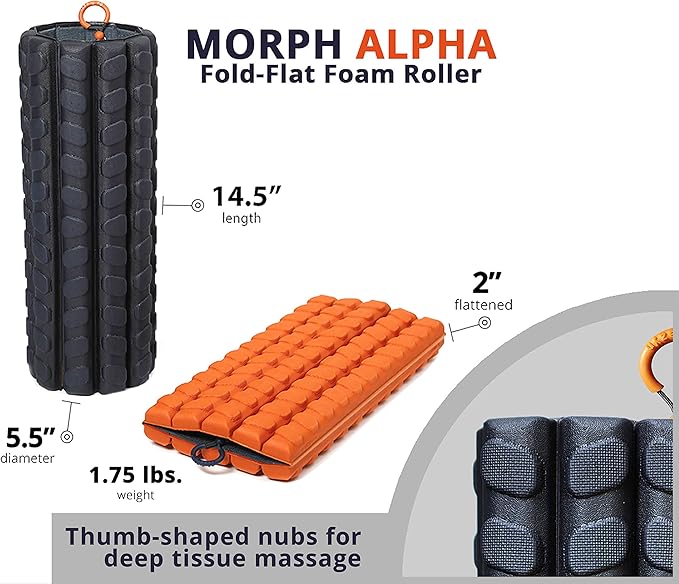 Brazyn Morph Foam Roller (Alpha-Orange): Collapsible Travel Foam Roller for Pain Relief, Workout Muscle Recovery, Back Massager, Deep Tissue Leg Massage, Back Cracker, Stretcher; Small, Portable