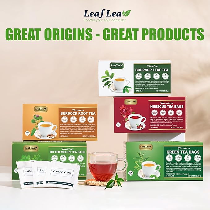 LeafLea 80 Premium Green Tea Bags, Pure Green Tea Leaves, Bright & Mild Flavor with Caffeine, Daily Wellness and Naturally Uplifting, Sugar-Free, Non-GMO, Vegan, Individually Wrapped (2 Pack) - Bloomnest