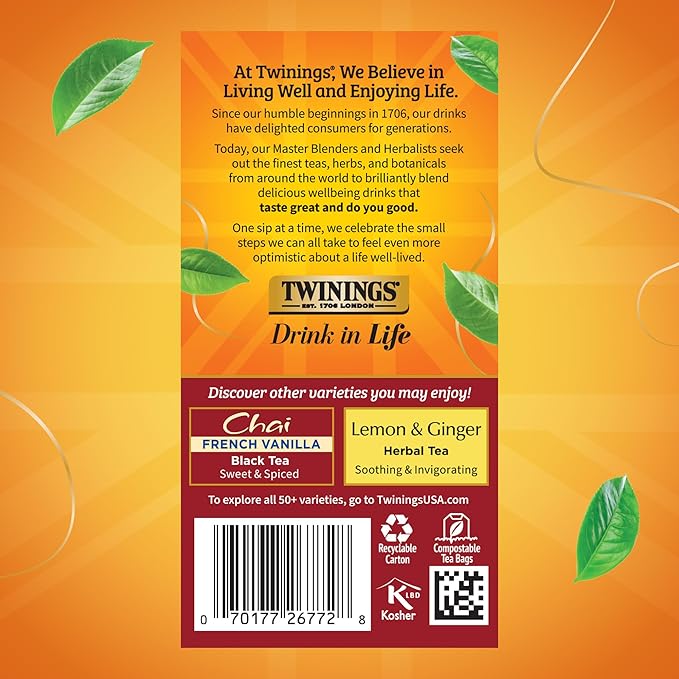 Twinings Ultra Spice Chai Black Tea Individually Wrapped Bags, 20 Count (Pack of 1), Sweet, Savoury Spices, Caffeinated, Enjoy Hot or Iced, 20 Teabags - Bloomnest