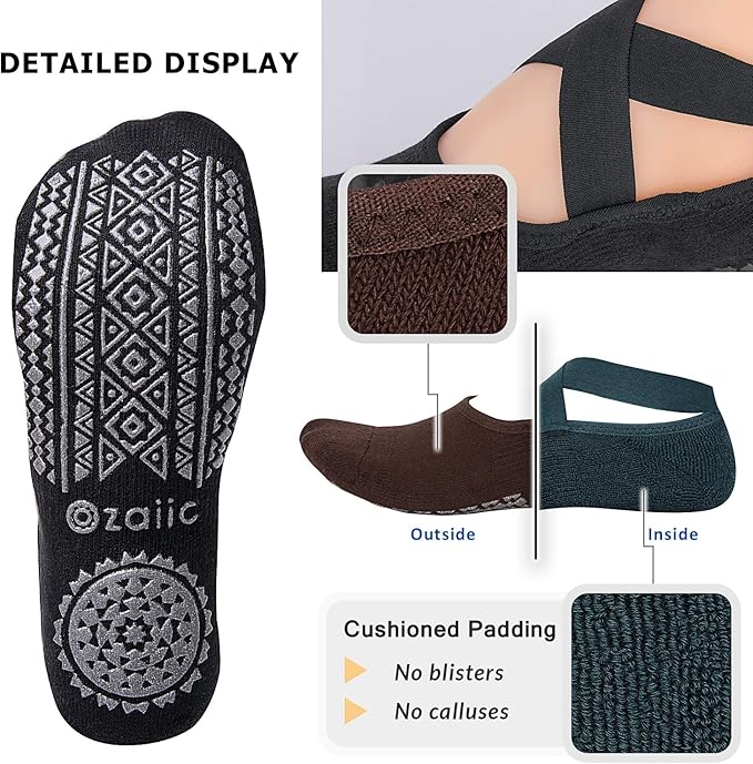 Ozaiic Pilates Socks for Women Non Slip Grip, Yoga Socks with Grippers for Barre, Hospital, Ballet, Dance, Barefoot Workout - Bloomnest