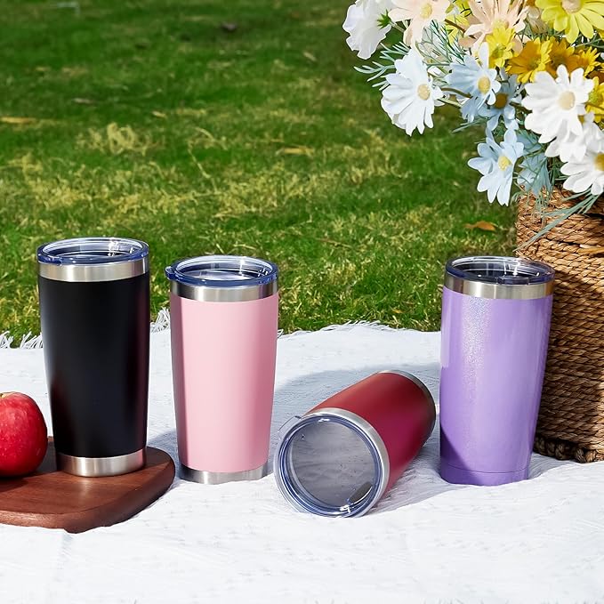 MEWAY 20oz Tumbler 12 Pack Double Wall Vacuum Insulated Travel Mug Bulk, Stainless Steel Tumblers with Lid and Straw, Durable Powder Coated Coffee Cups for Cold & Hot Drinks (Pink, 12) - Bloomnest