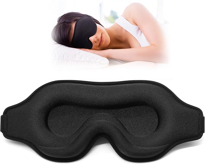 Sleep Eye Mask for Side Sleeper, Lash Extensions 3D Contoured Cup Sleeping Mask for Men Women, Travel Blackout Night Blindfold Eye Shade Cover with Adjustable Strap (Black-Side Sleeper) - Bloomnest