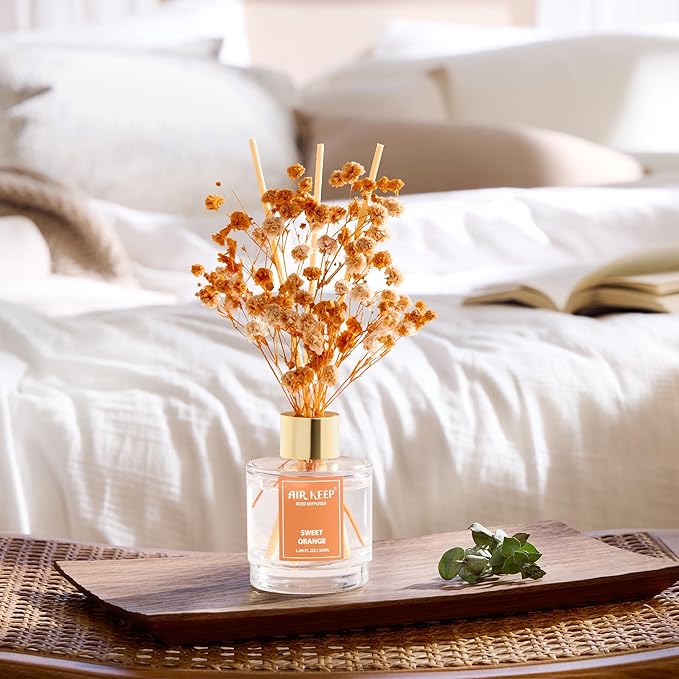 Airkeep Reed Diffuser Set of 3, Ocean Breeze Sweet Orange Cashmere Vanilla Oil Reed Diffusers for Bedroom Living Room Office Aromatherapy Oil Reed Diffuser for Gift 50ml x 3 - Bloomnest