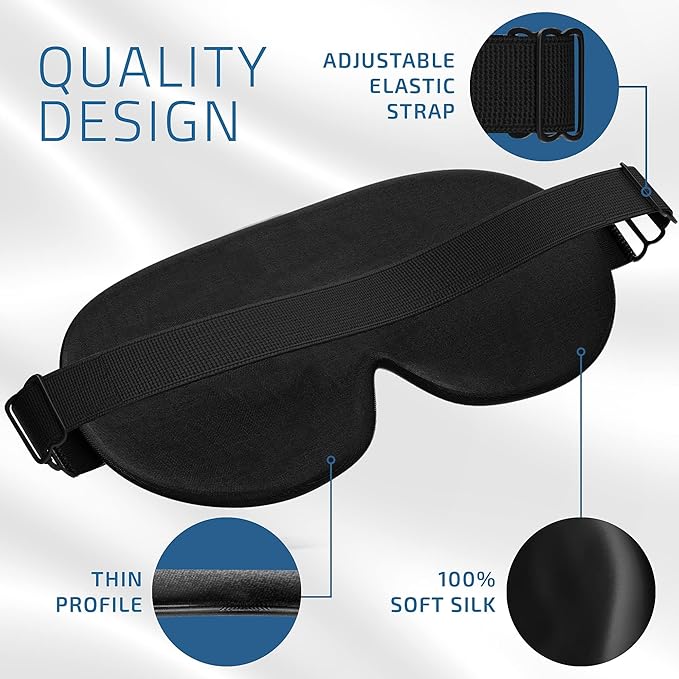 100% Silk Sleep Mask for A Full Night's Sleep | Comfortable & Super Soft Eye Mask with Adjustable Strap | Works with Every Nap Position | Best Sleeping Aid/Blindfold/Gift, Blocks Light Jersey Slumber - Bloomnest