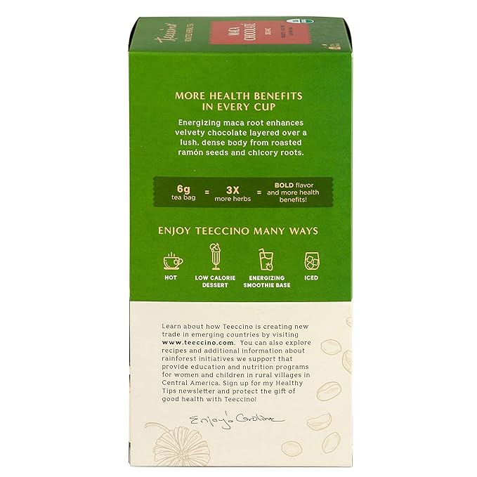 Teeccino Maca Chocolaté Herbal Tea - Rich & Roasted Herbal Tea That’s Caffeine Free & Prebiotic with Natural Energy from Adaptogenic Peruvian Maca, 25 Tea Bags - Bloomnest