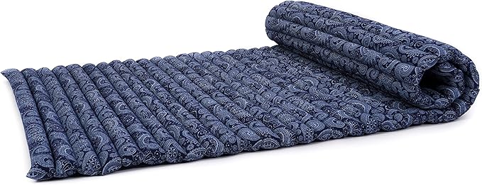 Leewadee - Foldable Floor Mattress - Japanese Roll Up Futon -Trifold Tatami Mat- Guest Floor Bed - Camping Mattress - Thai Massage Mat, Kapok Filled, 75 x 28 inches, Blue White - Bloomnest