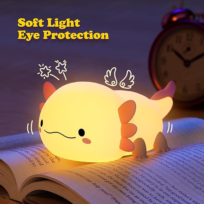 UNEEDE Axolotl Night Light for Kids,Animal Silicone Nursery Night Lamp, Rechargeable Table Lamp Bedside Lamp,Cute Room Decor Night Light for Bedroom,Living Room,Dining,Desk Decorations,Gift - Bloomnest