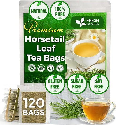 FreshDrinkUS, Premium 120 Horsetail Leaf Tea Bags, 100% Natural & Pure from Horsetail Loose Leaves Herbal Tea. Made with Natural Material Tea Bags. No Sugar, No Caffeine, No Gluten, Vegan. - Bloomnest