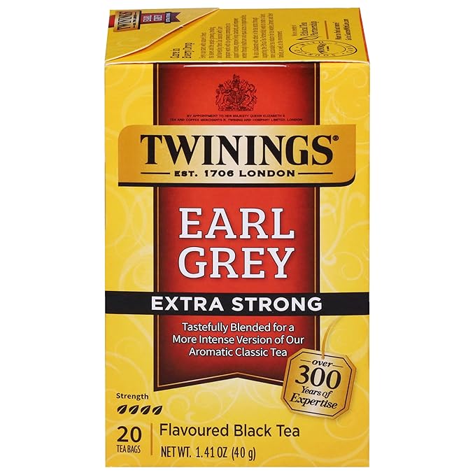 Twinings Earl Grey Extra Strong Black Tea Individually Wrapped Bags, 20 Count (Pack of 1), Flavoured with Citrus and Bergamot, Caffeinated, Enjoy Hot or Iced, 20 Teabags - Bloomnest