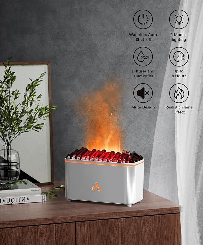 Essential Oil Diffuser, Flame Air Aromatherapy Diffuser, 7 Color Changing Light, Aromatherapy Humidifier with Auto Shut-Off for Home, Bedroom, Yoga, Spa(White) - Bloomnest