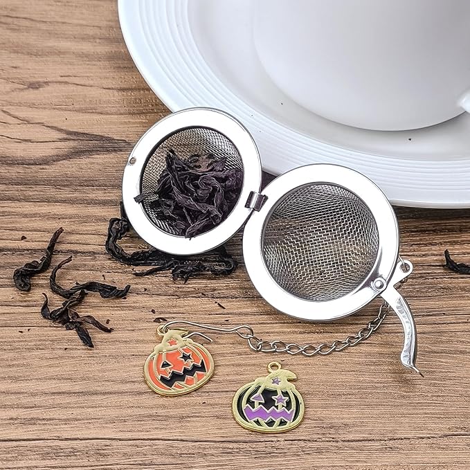 Halloween Stainless Steel Mesh Tea Infuser, 2.1 inch Tea Ball with Pumpkin Ornaments Tea Strainer Tea Diffuser Tea Steeper for Filtering Tea,Tea Infusers for Loose Tea (Halloween Pumpkin, 2PC) - Bloomnest
