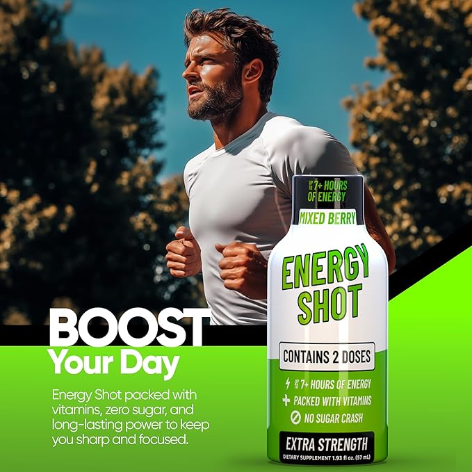 B12 Mixed Berry Extra Strength Energy Shot 24 pk – 260mg Natural Caffeine B12 B6 – Energy & Vitality Support – 2 Servings Sugar Free Zero Calorie Green Tea B-Vitamins Electrolytes Vegan – 1.93 fl oz - Bloomnest
