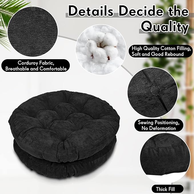 Jerify Floor Pillow Cushions 22 x 22 Inch Round Square Large Meditation Floor Pillow for Classroom Adult Meditation Picnic Party Cushion for Seating Gift Christmas(Round,Black,4 Pcs) - Bloomnest