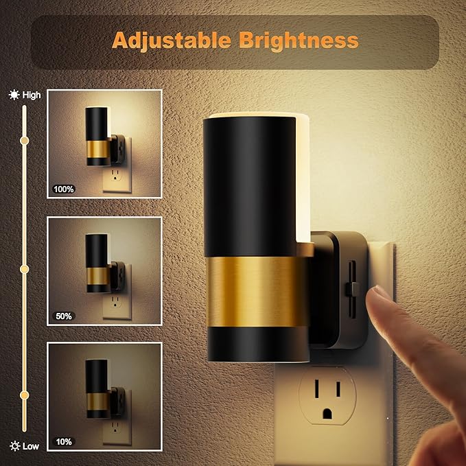 JandCase Plug in Night Light, Rotating Night Light with Dusk to Dawn Sensor, Dimmable 0-100LM Adjustable Brightness, 360°Rotatable, LED Warm White Nightlight for Bathroom Bedroom, 2 Pack - Bloomnest