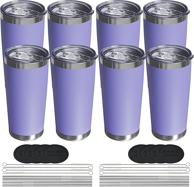 Travel Coffee Tumbler 20oz, 8 Pack Leakproof Travel Coffee Mug with Lid and Straw, Stainless Steel Double Wall Vacuum Insulated Tumbler for Hot/Iced Drinks (Textured Matte, Periwinkle) - Bloomnest