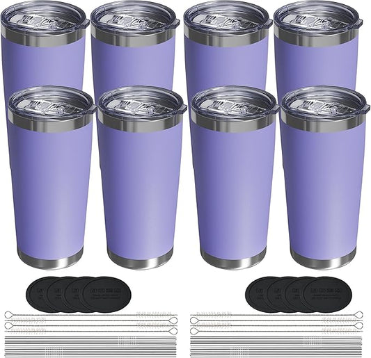 Travel Coffee Tumbler 20oz, 8 Pack Leakproof Travel Coffee Mug with Lid and Straw, Stainless Steel Double Wall Vacuum Insulated Tumbler for Hot/Iced Drinks (Textured Matte, Periwinkle) - Bloomnest