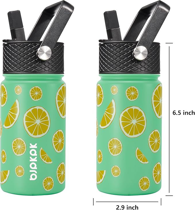 BJPKPK Water Bottle with Straw Lid, 15 oz Insulated Water Bottle, Stainless Steel Metal Water Bottles, Reusable Leak Proof BPA Free Thermo, Flask, Cups, Elegant Lemon - Bloomnest