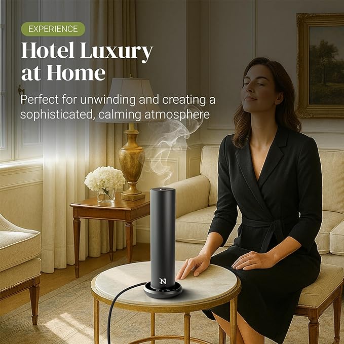 Dynamo Hotel Scent Diffuser – Cold-Air Essential Oil Diffuser for Home & Large Rooms up to 1000 sq ft, App & Manual Control, Hypoallergenic, Includes White Tea Fragrance Sample – Black - Bloomnest