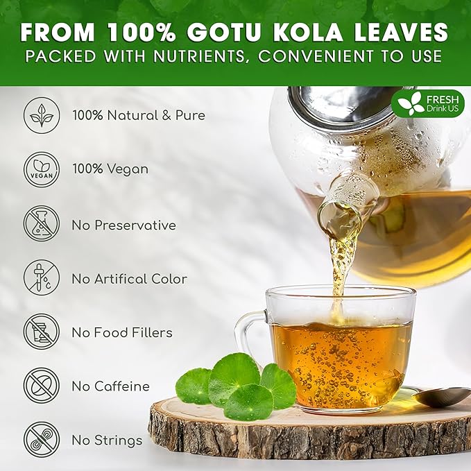 FreshDrinkUS, Premium Gotu Kola Leaf Tea – 75 Tea Bags | Pure Dried Centella Asiatica Leaves | Naturally Caffeine-Free Herbal Tea | Refreshing Aroma & Smooth Taste | Premium Herbal Infusion. Vegan - Bloomnest