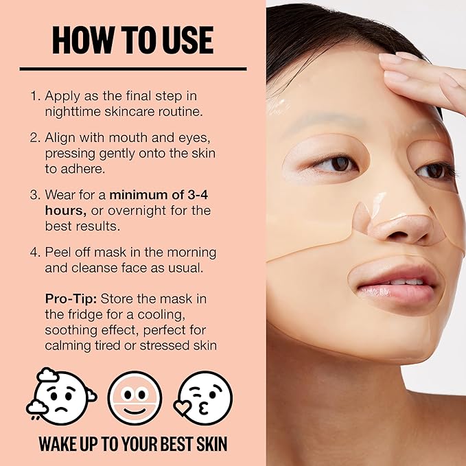 PEACE OUT Overnight Bio-Collagen Recovery Face Mask, Hydrating Overnight Sheet Mask with Vegan Collagen and Hyaluronic Acid, Helps Calm and Restore Skin, 1 Count - Bloomnest