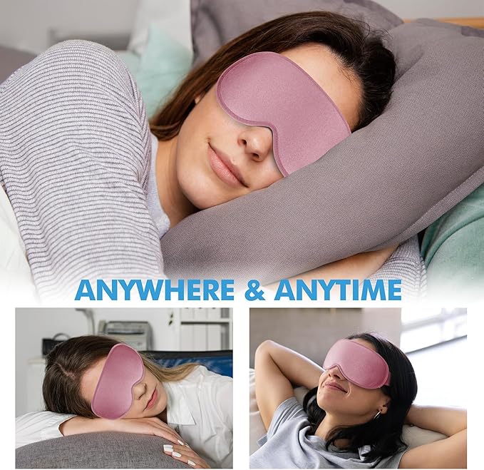 Sleep Eye Mask for Side Sleeper, Lash Extensions 3D Contoured Cup Sleeping Mask for Men Women, Travel Blackout Night Blindfold Eye Shade Cover with Adjustable Strap (Pink-Side Sleeper) - Bloomnest