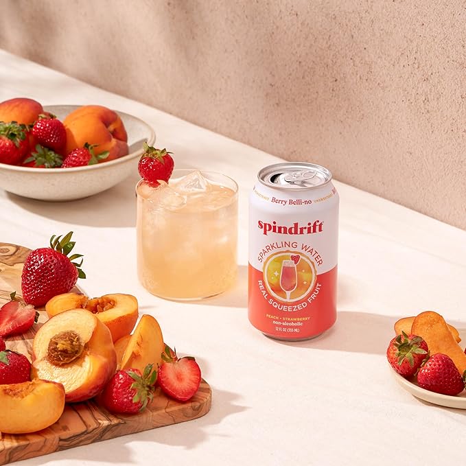 Spindrift Sparkling Water, Berry Belli-no Flavored, Made with Real Squeezed Fruit, 12 Fl Oz Cans, Pack of 24 (Only 13 Calories per Can) - Bloomnest