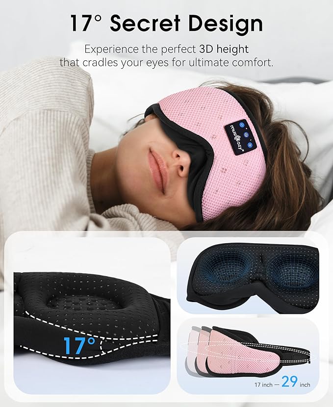 MUSICOZY Sleep Headphones Breathable Sleep Mask Bluetooth 5.4 Wireless Earphones Mask Sleeping Eyemask for Side Sleepers for Women Men Travel Meditation Gift (Mesh Pink) - Bloomnest