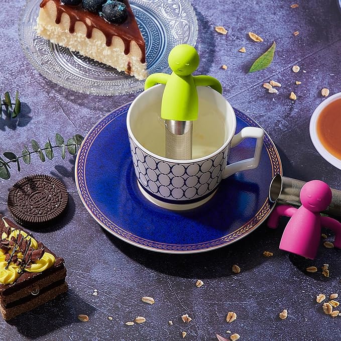 2 Pieces Tea Infuser for Loose Tea Cute Fine Mesh Tea Strainer Stainless Steel Tea Filter Ball Tea Diffuser Steeper for Teacups Teapots (Green, Rose Red) (JI-Hicarer-8)