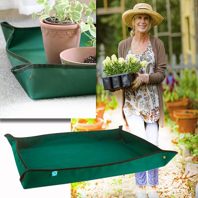 BIUWING Planter Tray, 2PCS Thickened Oxford Fabric Portable Indoor Plant Repotting Mat, Extra Large 43''*29'', Waterproof, Foldable, Blackish Green - Bloomnest