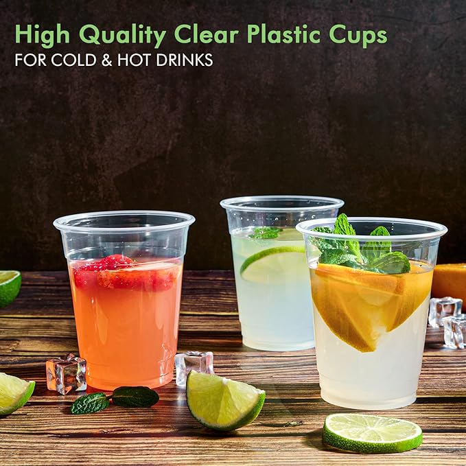 FOCUSLINE 300pack 12 oz Clear Plastic Cups Disposable, Plastic Clear Cups Disposable, DrinkIng Cup for Water, Juice, Soda, Ice Coffee - Bloomnest