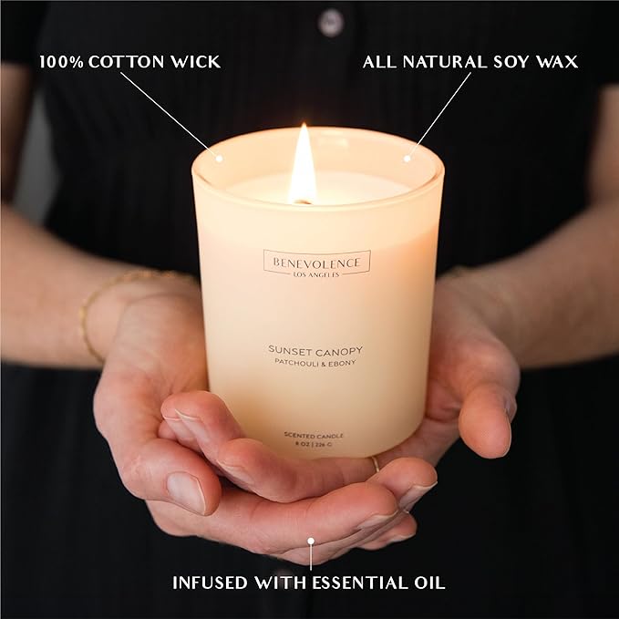 Patchouli & Ebony – Benevolence LA Scented Candle | 8oz, 45-Hour Burn | Natural Soy Wax, Cotton Wick | Warm & Grounding Home Fragrance | Malibu Sands Collection – Gift for Women & Men - Bloomnest