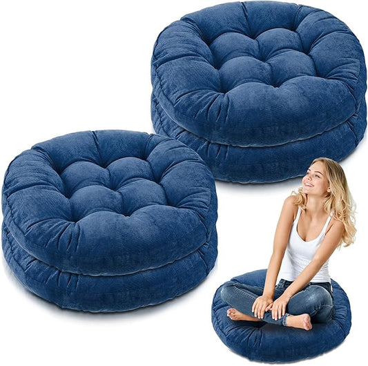 Jerify Floor Pillow Cushions 22 x 22 Inch Round Square Large Meditation Floor Pillow for Classroom Adult Meditation Picnic Party Cushion for Seating Gift Christmas(Round,Navy Blue,4 Pcs) - Bloomnest