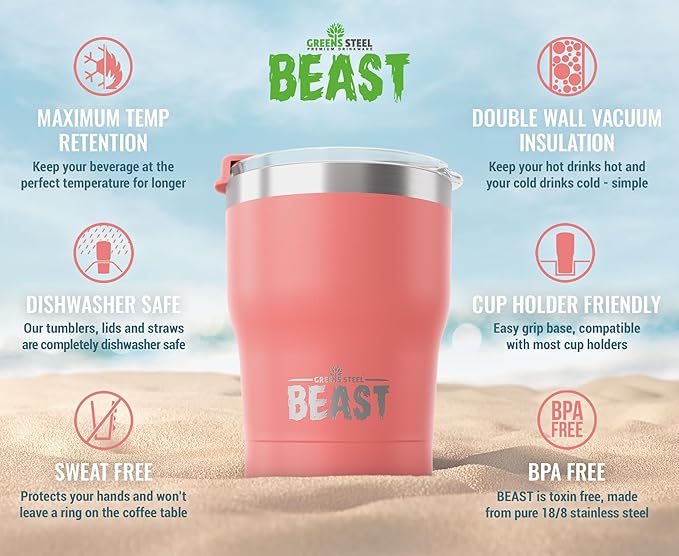 Beast 10 oz Tumbler Stainless Steel Vacuum Insulated Coffee Ice Cup Double Wall Travel Flask (Blossom Pink) - Bloomnest