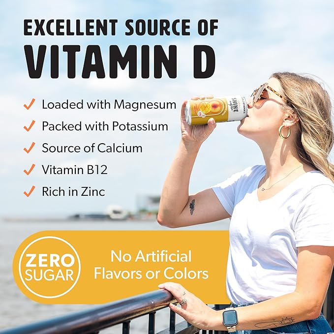 Shine Water Peach Mango Vitamin D Electrolyte Drinks 12-Pack, Sugar Free Flavored Water with Magnesium, Zinc & Antioxidants, Low Calorie Hydration Beverage, Plant-Based Vitamin Water Zero Sugar - Bloomnest